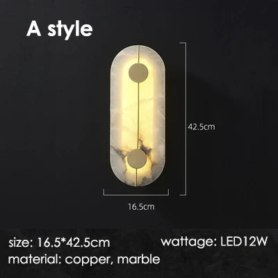 Marble Wall Sconce | Minimalist Luxury Copper & Gold LED Wall Light for Bedroom, Hotel & Living Room