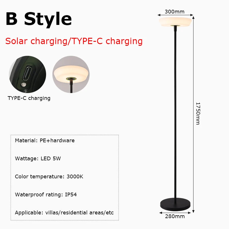 Outdoor Solar Floor Lamp | 4400mAh Rechargeable, IP54 Waterproof, USB-C | Garden, Lawn & Pool Lighting