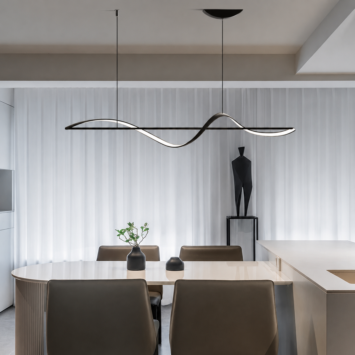 Minimalist Pendant Lighting LED Hanging Adjustable Dimmable Linear Chandelier with Remote for Kitchen Bedroom Dining Living Room