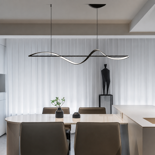 Minimalist Pendant Lighting LED Hanging Adjustable Dimmable Linear Chandelier with Remote for Kitchen Bedroom Dining Living Room