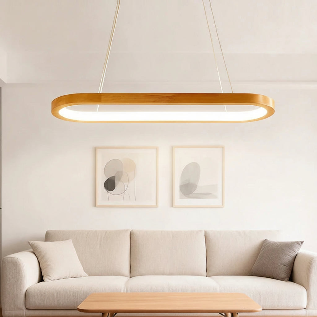 Nordic Solid Wood Oval Pendant Light | Adjustable Hanging Chandelier for Dining Room, Kitchen Island & Bar