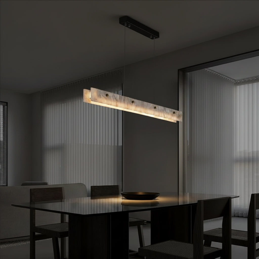 Luxury Linear Pendant Light | Natural Marble LED Chandelier for Kitchen Island, Dining Room & Bar