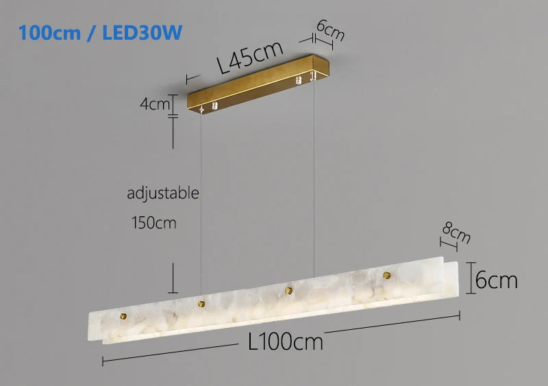 Luxury Linear Pendant Light | Natural Marble LED Chandelier for Kitchen Island, Dining Room & Bar