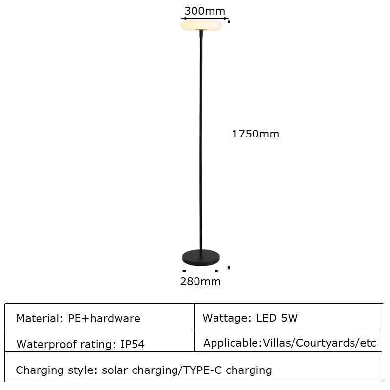 Outdoor Solar Floor Lamp | 4400mAh Rechargeable, IP54 Waterproof, USB-C | Garden, Lawn & Pool Lighting