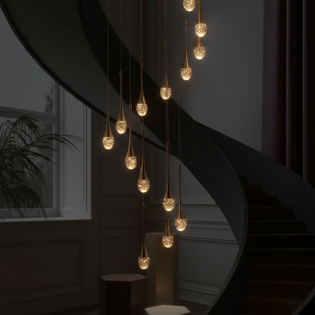 Luxury Crystal Staircase Chandelier | Long Hanging LED Pendant Light for Living Room, Lobby & Entryway