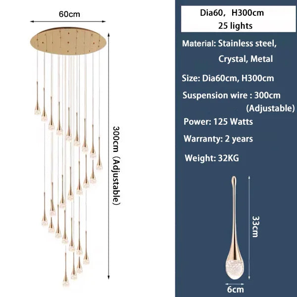 Luxury Crystal Staircase Chandelier | Long Hanging LED Pendant Light for Living Room, Lobby & Entryway