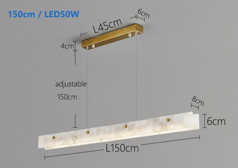 Luxury Linear Pendant Light | Natural Marble LED Chandelier for Kitchen Island, Dining Room & Bar