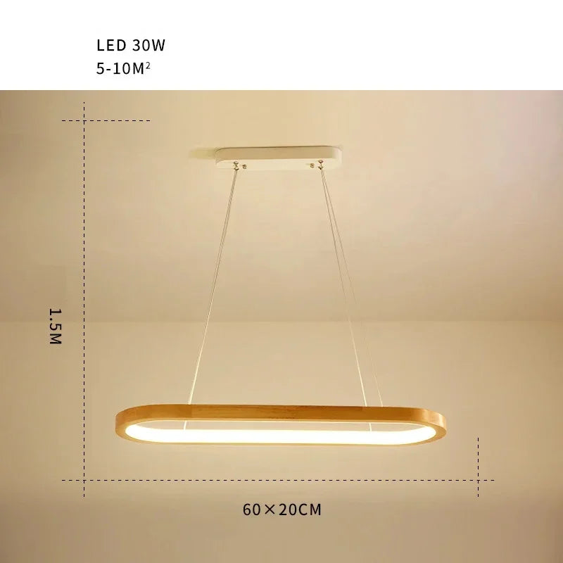 Nordic Solid Wood Oval Pendant Light | Adjustable Hanging Chandelier for Dining Room, Kitchen Island & Bar