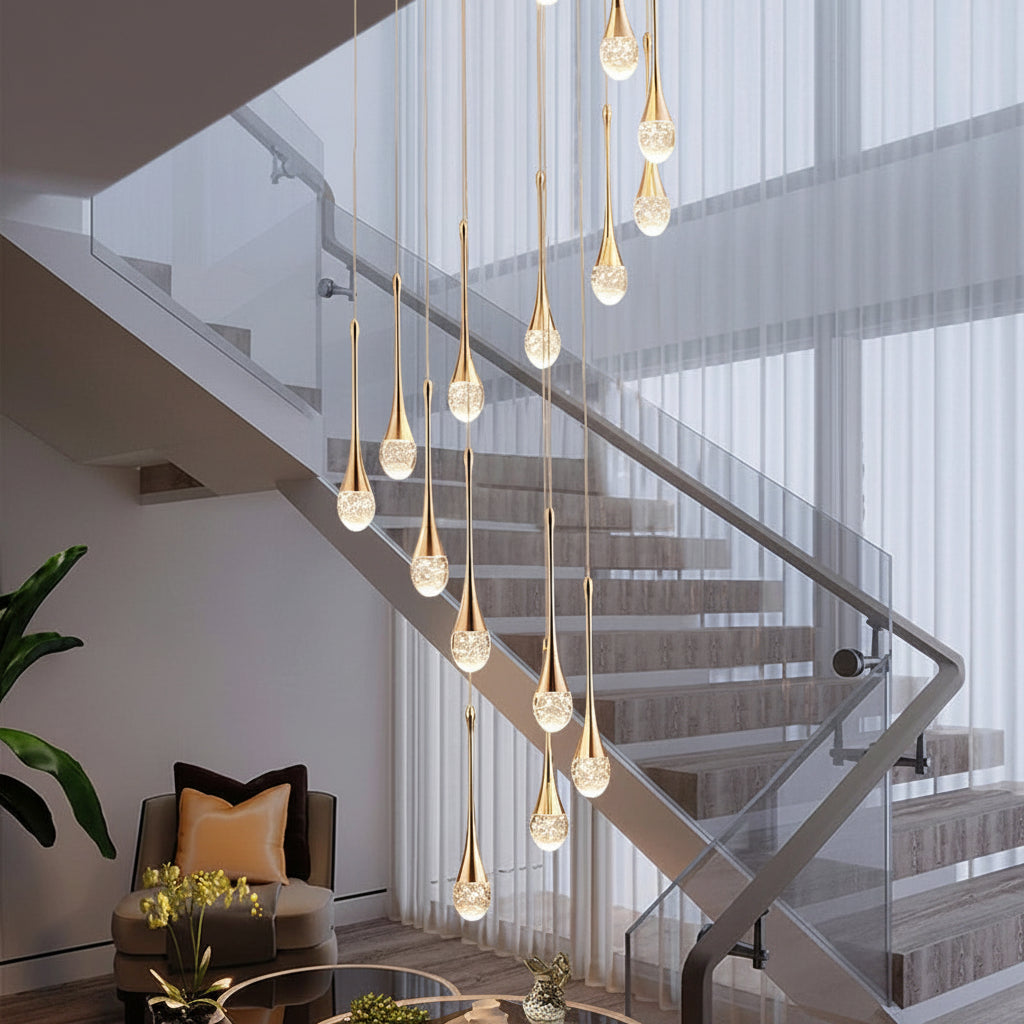 Luxury Crystal Staircase Chandelier | Long Hanging LED Pendant Light for Living Room, Lobby & Entryway
