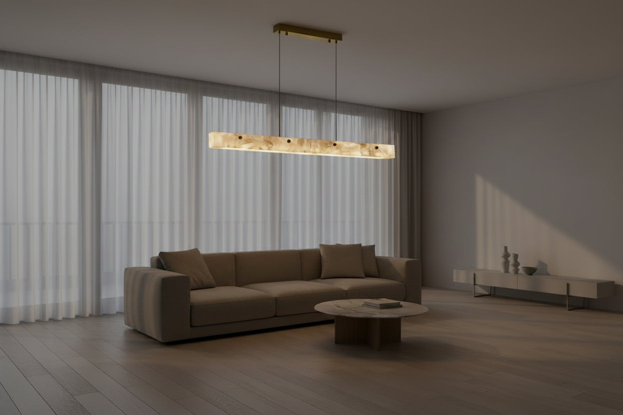 Luxury Linear Pendant Light | Natural Marble LED Chandelier for Kitchen Island, Dining Room & Bar
