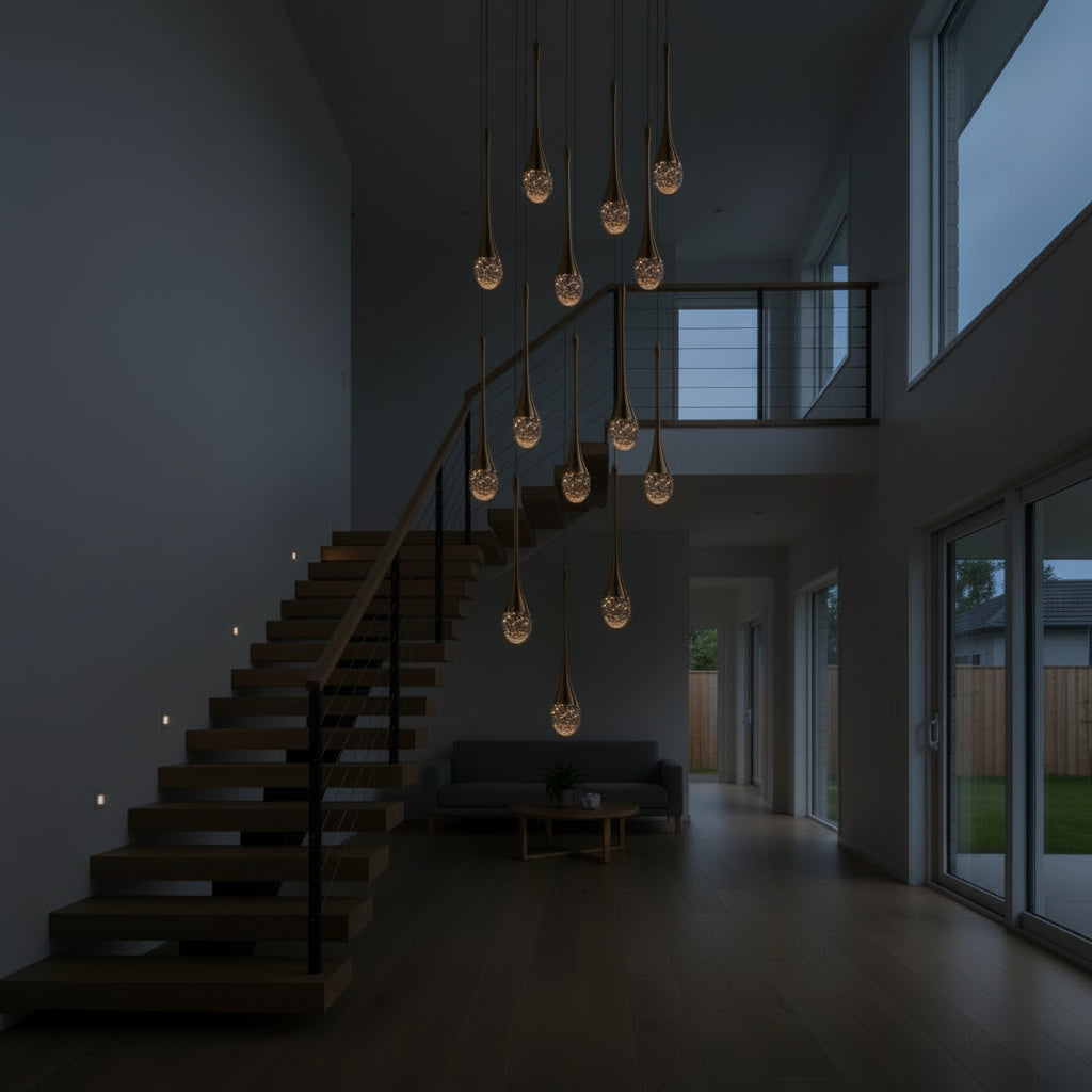 Luxury Crystal Staircase Chandelier | Long Hanging LED Pendant Light for Living Room, Lobby & Entryway