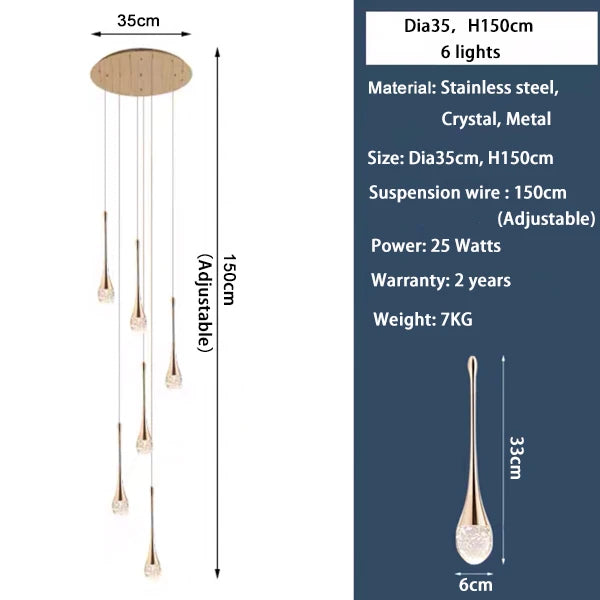 Luxury Crystal Staircase Chandelier | Long Hanging LED Pendant Light for Living Room, Lobby & Entryway
