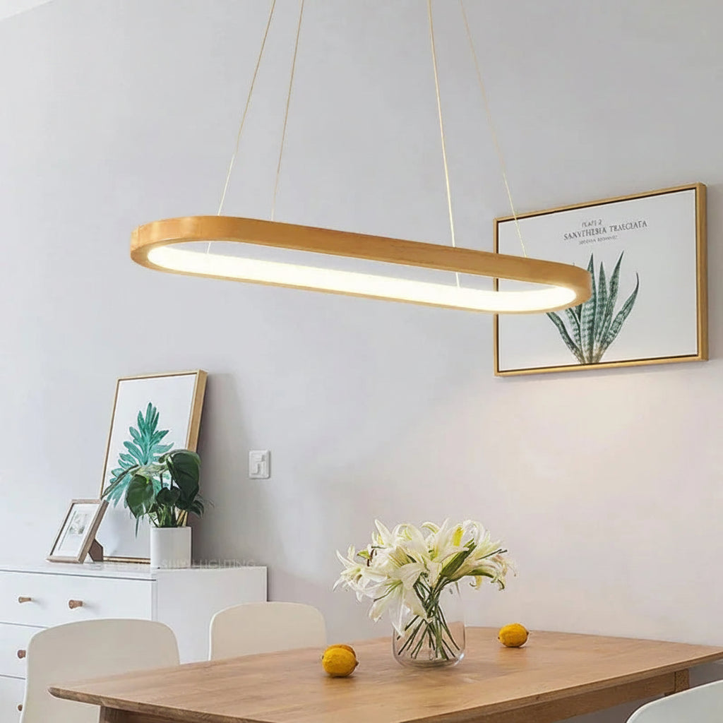 Nordic Solid Wood Oval Pendant Light | Adjustable Hanging Chandelier for Dining Room, Kitchen Island & Bar