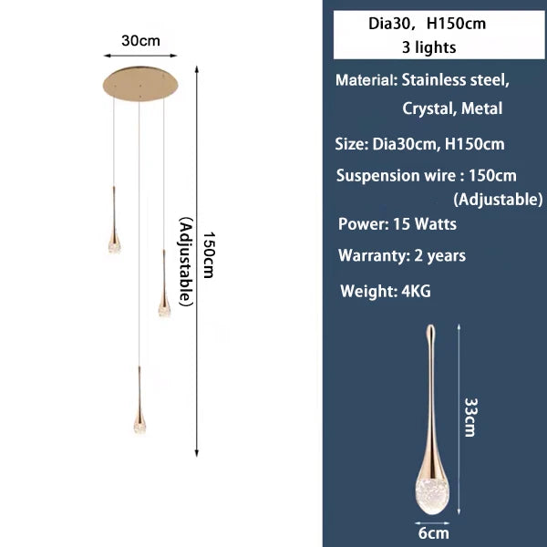 Luxury Crystal Staircase Chandelier | Long Hanging LED Pendant Light for Living Room, Lobby & Entryway