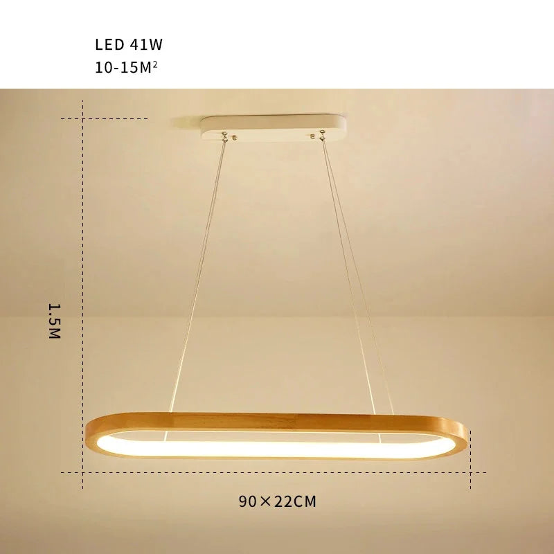 Nordic Solid Wood Oval Pendant Light | Adjustable Hanging Chandelier for Dining Room, Kitchen Island & Bar