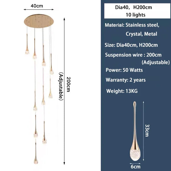 Luxury Crystal Staircase Chandelier | Long Hanging LED Pendant Light for Living Room, Lobby & Entryway