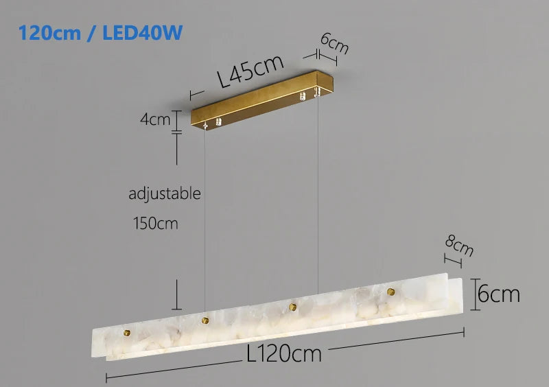 Luxury Linear Pendant Light | Natural Marble LED Chandelier for Kitchen Island, Dining Room & Bar