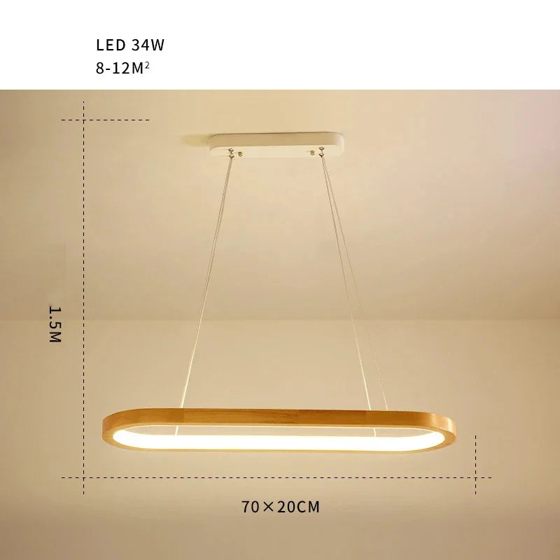 Nordic Solid Wood Oval Pendant Light | Adjustable Hanging Chandelier for Dining Room, Kitchen Island & Bar