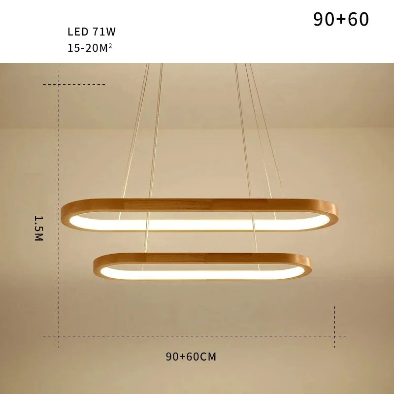 Nordic Solid Wood Oval Pendant Light | Adjustable Hanging Chandelier for Dining Room, Kitchen Island & Bar
