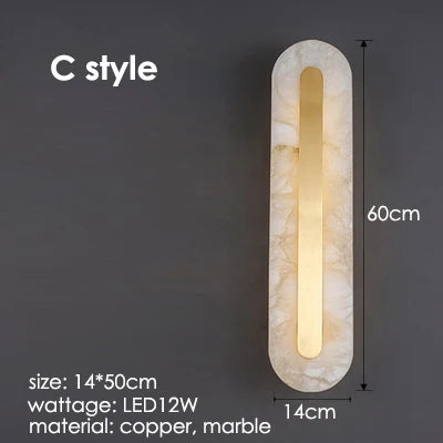 Marble Wall Sconce | Minimalist Luxury Copper & Gold LED Wall Light for Bedroom, Hotel & Living Room